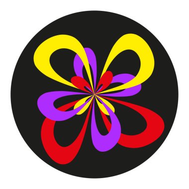 Soyut çiçek ikonu. Renkli çiçek açan Vektör. Dairesel sanatsal grafik. Dönen taç yaprağı tasarımı. EPS 10.