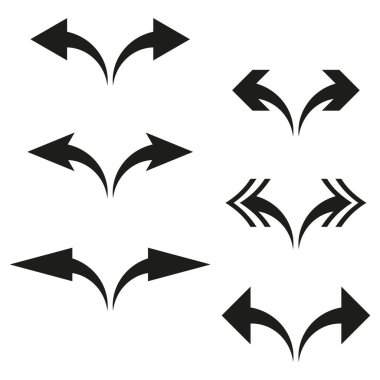 Oklar ayrılıyor. Yönlendirici semboller. Yol kavramlarını ayır. Vektör bilgi elemanları. EPS 10.