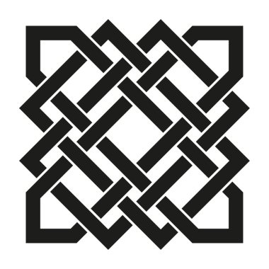 Siyah düğüm simgesi. Kare döngü motifi. Kelt örgü taşıyıcısı. Beyaz arka plan deseni. EPS 10.