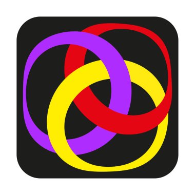 Birbirine dolanmış halkalar çizimi. Soyut döngü deseni. Canlı renk kombinasyonu. Vektör dinamik şekli. EPS 10.