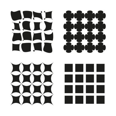 Soyut geometrik desenler. Siyah beyaz doku ayarlandı. Şebeke koleksiyonu elemanları. Vektör dekoratif şekiller. EPS 10.