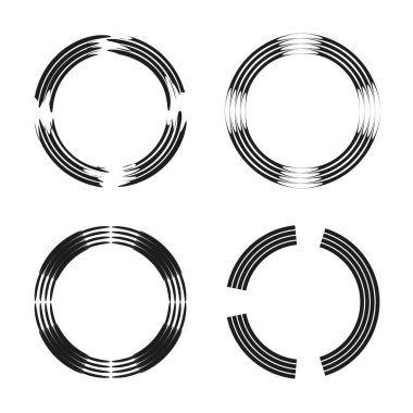Dairesel soyut çerçeveler. Siyah beyaz yuvarlak şekiller. Optik doku koleksiyonu. Vektör geometrik desenler. EPS 10.