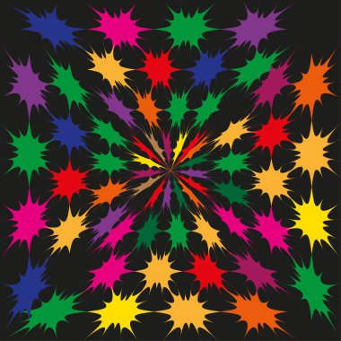 Parlak yaprak yıldızı. Gökkuşağı Çivisi Vektörü. Radyal işaret fişeği sanatı. Siyah arkaplan grafiği. EPS 10.