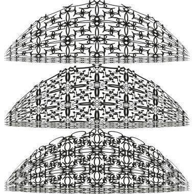 Yarım ton kubbe deseni. Eşmerkezli ark tasarımı. Geometrik soyut Vektör. Yığılmış ağ şeklinde. EPS 10.
