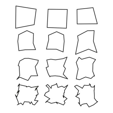 Vektör çerçeve koleksiyonu. Dalgalı kenar şekilleri. Dekoratif unsurlar. Soyut düzensiz hatlar. EPS 10.