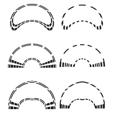 Vektör çerçeve koleksiyonu. Noktalı yay şekilleri. Grunge dekoratif elementleri. Yarı daire noktalı hatlar. EPS 10.