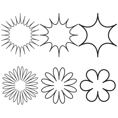 Patlama şekilleri var. Patlama Yıldızı Vektörü. Çiçek açma formları. Soyut grafik elementler. EPS 10.
