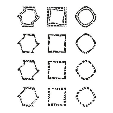 Vektör çerçeve koleksiyonu. Noktalı sınır şekilleri. Grunge dekoratif elementleri. Altıgen kare hatlar. EPS 10.