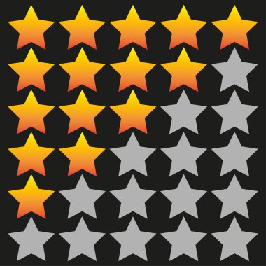 Yıldız derecelendirme arayüzü Altın gri elementler. Müşteri inceleme sistemi. Vektör değerlendirme grafiği. EPS 10.