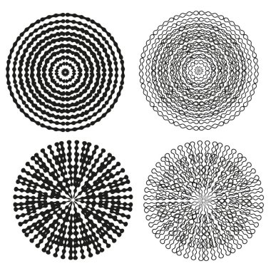 Dairesel desen koleksiyonu. Doku Vektörü. Soyut geometrik şekiller. Optik sanat tasarımı. EPS 10.