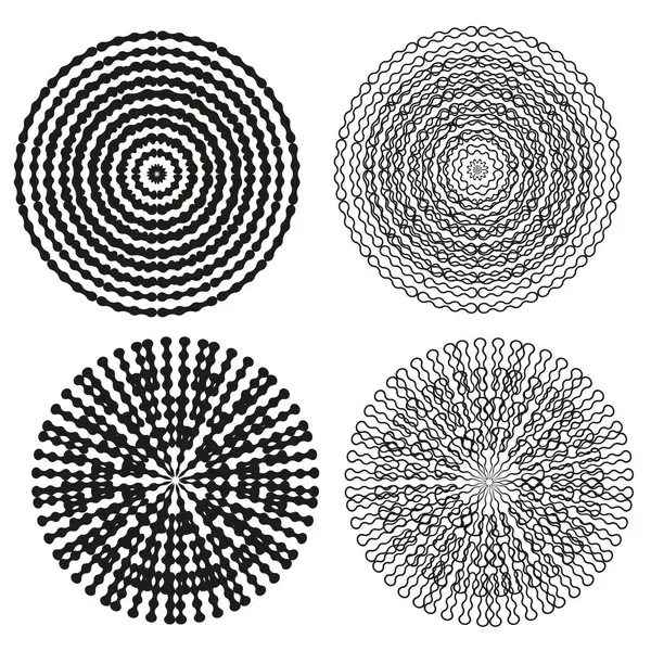 Dairesel desen koleksiyonu. Doku Vektörü. Soyut geometrik şekiller. Optik sanat tasarımı. EPS 10.