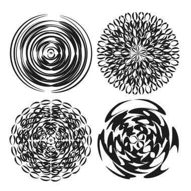 Soyut spiral desenler. Dairesel Vektör Tasarımı. Girdap şekli çizimi. Siyah grafik koleksiyonu. EPS 10.