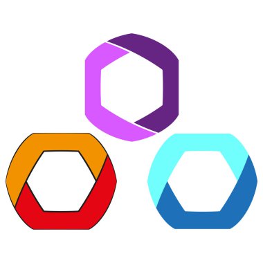 Geometrik altıgen şekiller. Renkli çokgen figürler. Soyut modern biçimler. Vektör enerjili elementler. EPS 10.