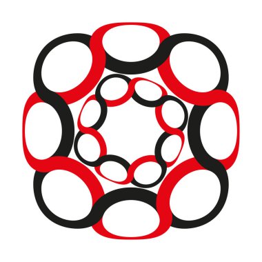 Geometrik daire deseni. Kırmızı siyah şekiller. Soyut yuvarlak illüstrasyon. Vektör modern element. EPS 10.