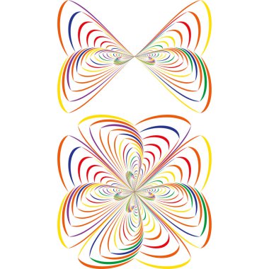 Renkli kelebek çizimi. Kanat şekli değişken. Canlı Vektör Böceği. Soyut sanat grafiği. EPS 10.