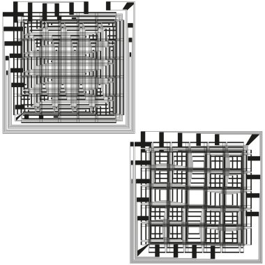 Geometrik şebeke kalıpları. Soyut çizgi kompozisyonları. Kare vektör elemanları. Tekrarlanan modüler şekiller. EPS 10.