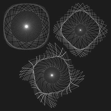 Soyut çizgi kalıpları. Karanlık arka plan tasarımı. Geometrik Vektör girdapları. Karmaşık kablo şekilleri. EPS 10.