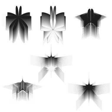 Soyut yıldız şekilleri. Dinamik uçlu formlar. Geometrik patlama vektörü. Optik ilüzyon çizimi. EPS 10.