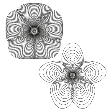 Geometrik çiçek desenleri. Soyut çizgi çizimi. Süslü Vektör elementleri. Karmaşık çiçek şekilleri. EPS 10.