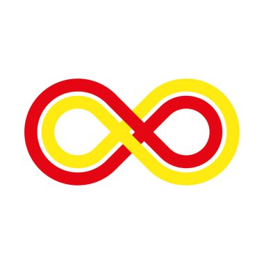 Sonsuzluk sembolü görüntüsü. Kırmızı sarı figür. Soyut döngü Vektörü. Sonsuz konsept sanat. EPS 10.