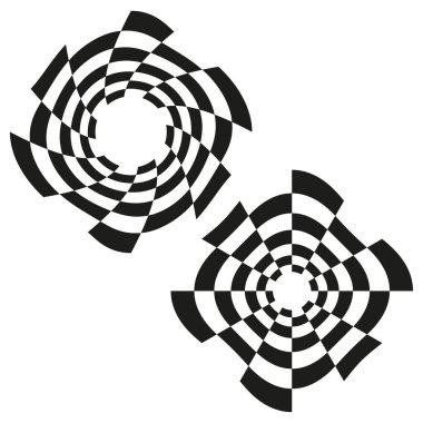 Soyut optik kareler. Dönen geometrik şekiller. Siyah beyaz vektör. Dinamik illüzyon modeli. EPS 10.