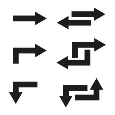 Katı ok simgeleri. Yönlendirme ayarlandı. Navigasyon sembolü Vektör. Grafik element koleksiyonu. EPS 10.