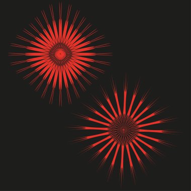 Kırmızı güneş patlaması. Radyal havai fişek. Dinamik ışık ışınları. Vektör soyut sembolü. EPS 10.