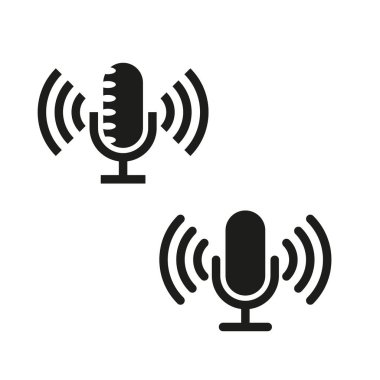 Mikrofon simgesi. Ses dalgaları. Ses aracı konuşuyor. Vektör konuşma amblemi. EPS 10.