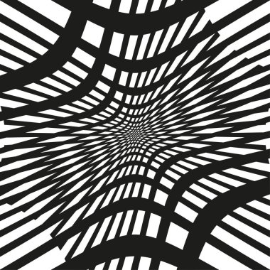 Soyut spiral huni. Siyah beyaz çizimi. Optik illüzyon tasarımı. Hipnotik vektör arkaplanı. EPS 10.