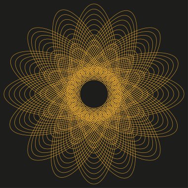 Soyut Vektör deseni. Karmaşık çizgi çizimi. Hipnotik dairesel sembol. Kahverengi altın süs. EPS 10.
