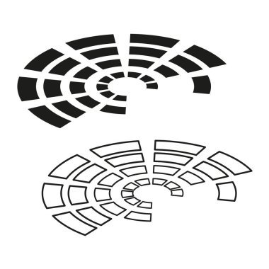 Soyut geometrik şekiller. Siyah ve beyaz süsler. Vektör dekoratif elementler. Dairesel dinamik semboller. EPS 10.