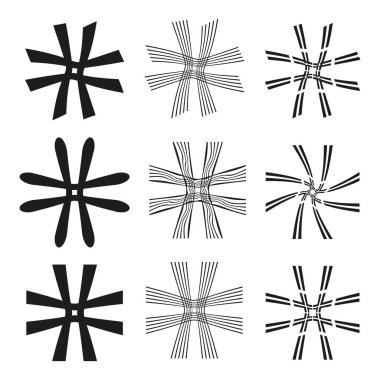 Yıldız patlaması sembolleri yerleştirildi. El çizgileri. Vektör soyut illüstrasyon. Radyal yıldız deseni. EPS 10.