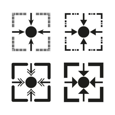 Ok simgelerini büyüt. Vektör sembollerini küçült. Ekran grafiğine odaklan. Büyütme illüstrasyonu. EPS 10.