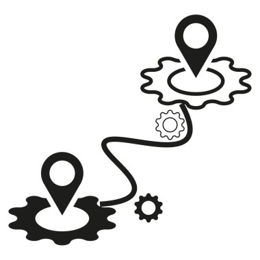 Yol haritası navigasyonu. Yer belirleyici iğneler. Vites mekanizması yolu. Vektör ilerleme konsepti. EPS 10.