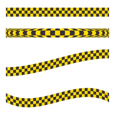 Sarı siyah çizgiler. Dalgalı tehlike bandı. Uyarı vektör elemanları. Barikat çizgisi çizimi. EPS 10.