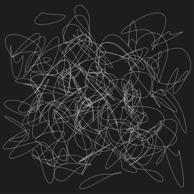 Soyut kaotik çizgiler. Karmaşık karalama çizimi. Tek renkli vektör grafiği. Dinamik dağınık desen. EPS 10.