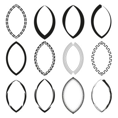 Soyut geometrik şekiller. Simetrik oval çerçeveler. Siyah vektör süsü. Dekoratif tasarım elementleri. EPS 10.