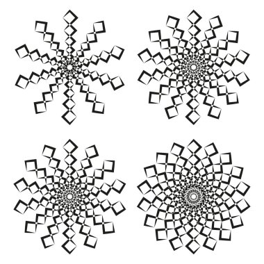Geometrik kar tanesi elementleri. Kış Yıldız patlaması sembolü. Dairesel dekoratif çizim. Vektör ana hatları simgeleri. EPS 10.