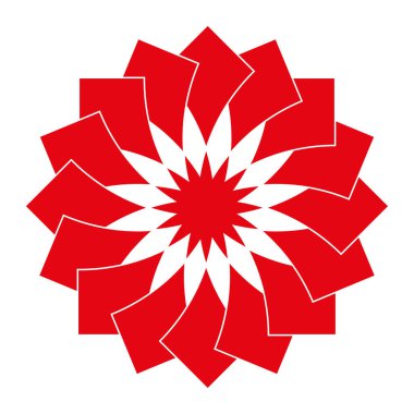 Pinwheel star icon. Rotating petal shape. Dynamic spin Vector. White space contrast. EPS 10.