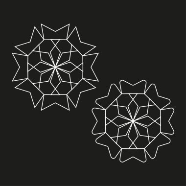 Geometric snowflake shapes. Winter crystal patterns. Frosty Vector elements. Seasonal decor collection. EPS 10.