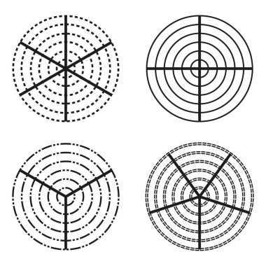 Halftone point shapes. Abstract radial graphics. Circle dot pattern. Vector design elements. EPS 10.