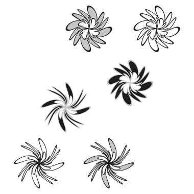 Çiçek şekilli ikonlar. Soyut yıldız motifi. Girdap Vektörü elementleri. Doğa grafik seti. EPS 10.