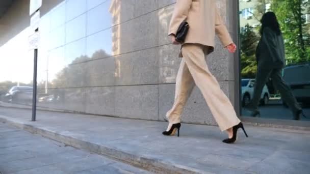 Successful Lady Formal Wear Commuting Work Confident Businesswoman Walking Modern — Stockvideo