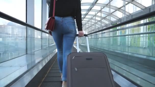 Nogi Biznes Kobieta Przeżywa Hali Terminala Jej Bagażu Młoda Dziewczyna — Wideo stockowe