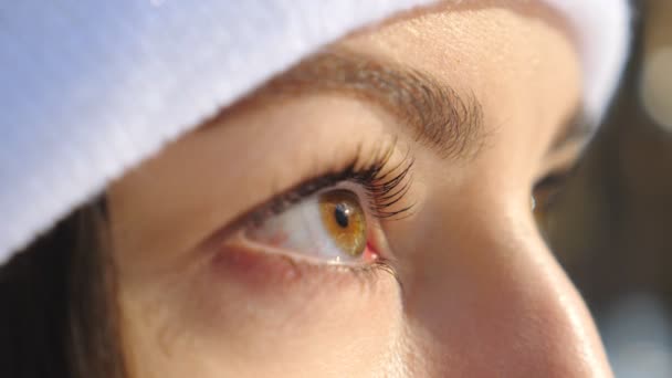 Vista Detallada Cara Mujer Con Hermosos Ojos Marrones Chica Atractiva — Vídeo de stock