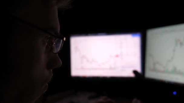 Profil Analis Keuangan Muda Yang Bekerja Pada Komputer Dengan Multi — Stok Video