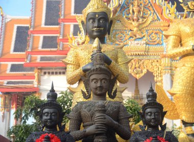 Front view of Thao Werasuwan black color at Chulamani Temple, Samut Songkhram Province. Thailand clipart