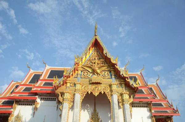Přední Pohled Kostel Chulamanee Temple Pozadí Oblohy Provincie Samut Songkhram — Stock fotografie