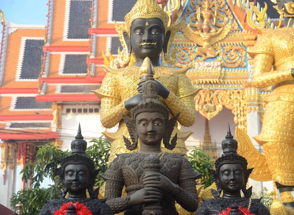 Widok Przodu Thao Werasuwan Czarny Kolor Chulamani Temple Samut Songkhram Obrazy Stockowe bez tantiem