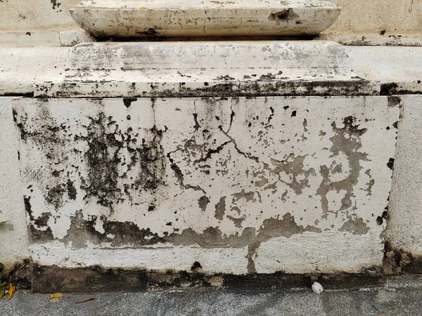White wall are damaged by water causing mold, lichen and paint peeling